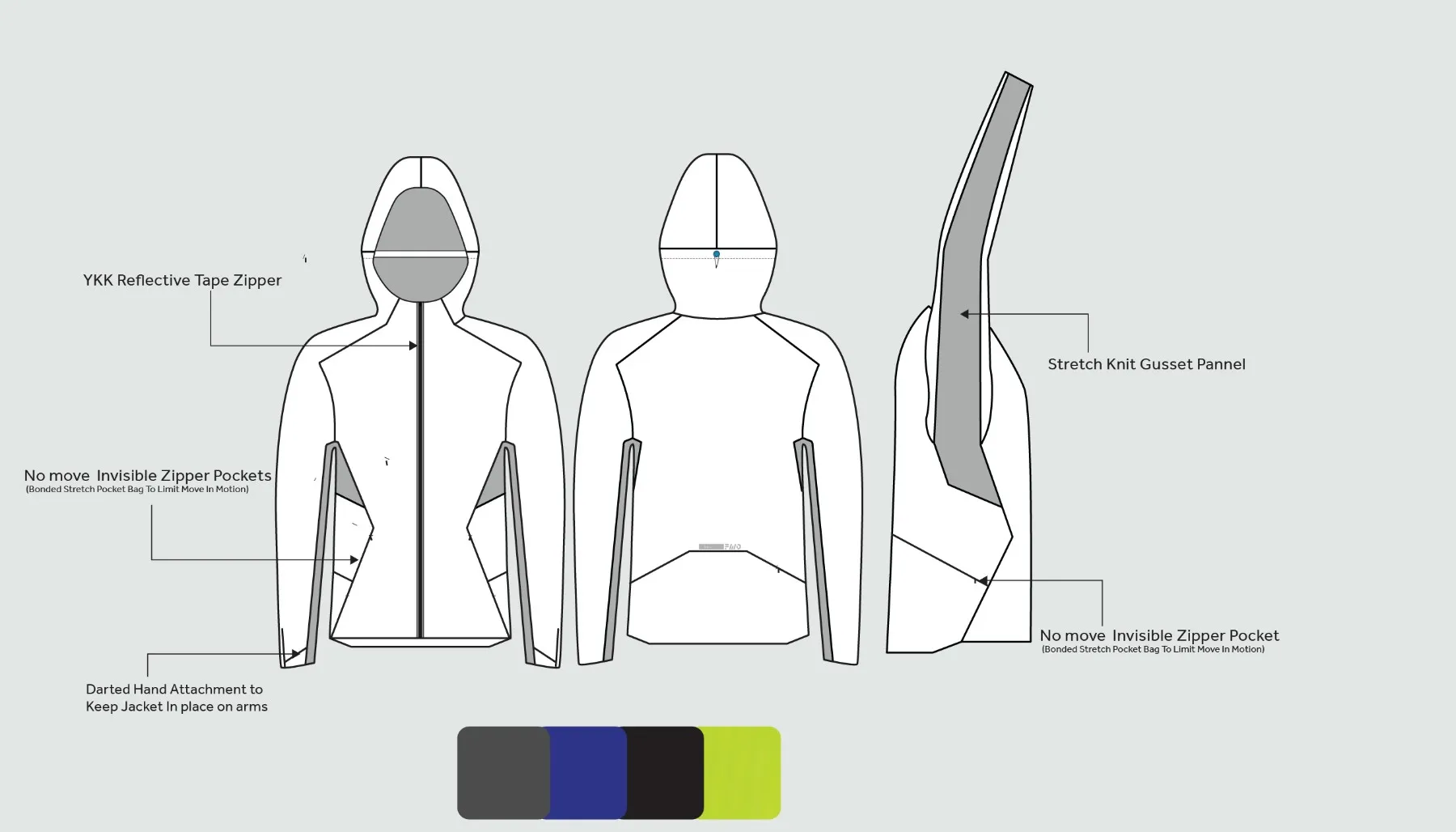 Aviate — technical sketch, Bonded Warmth Jacket