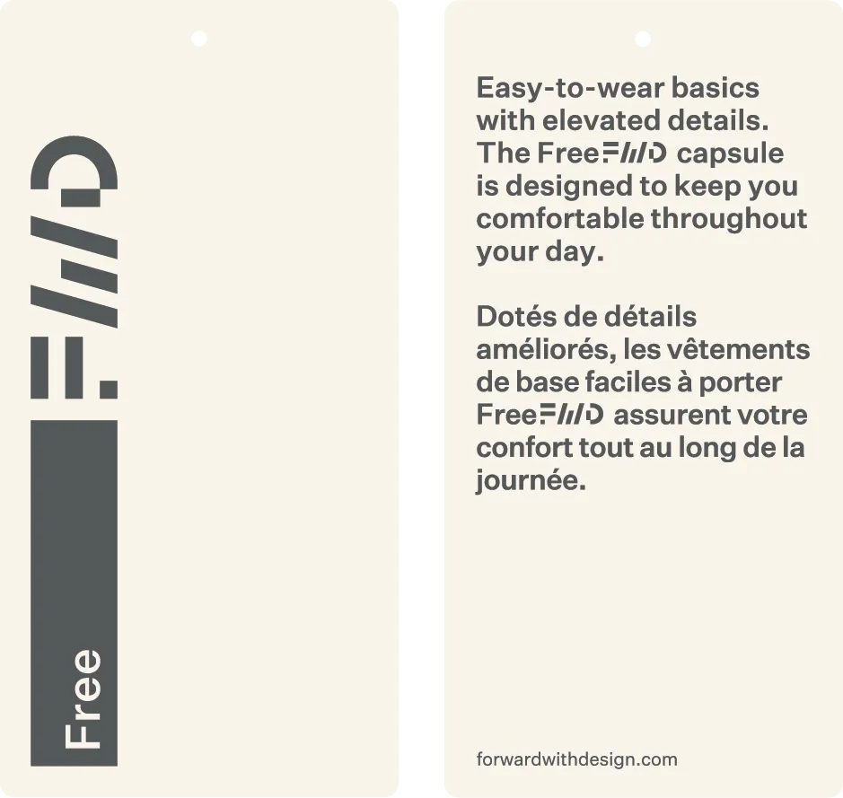 Free FWD swing tag, front and back