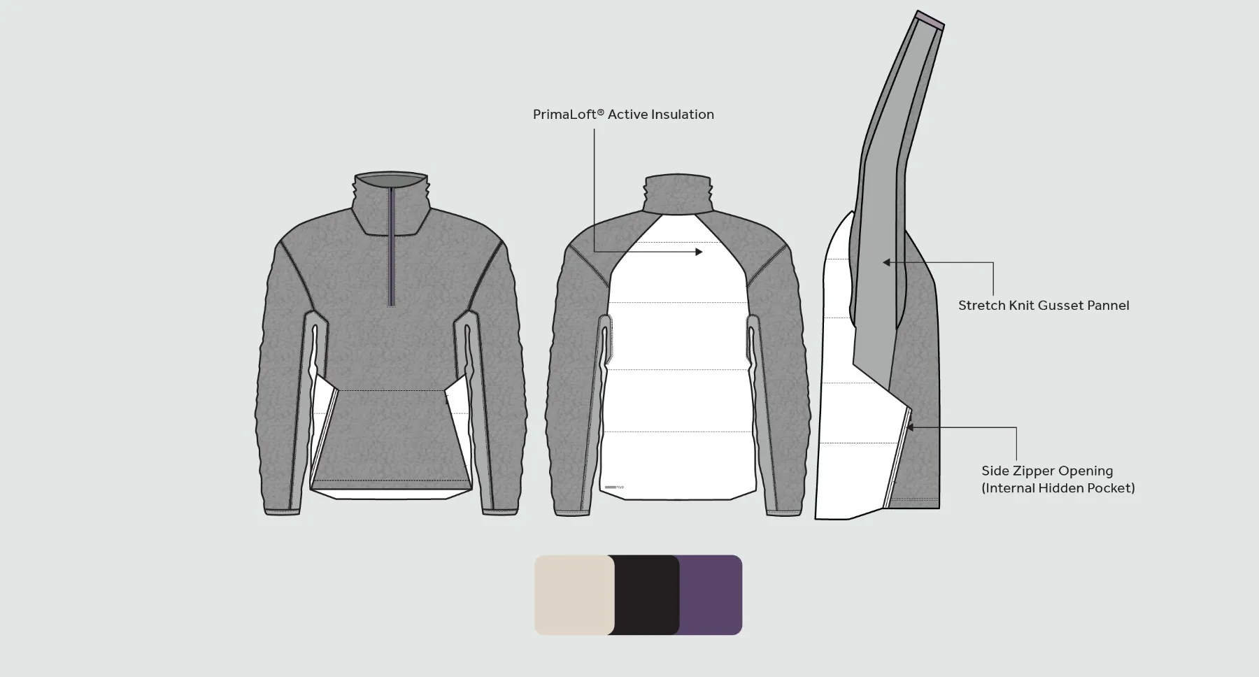 Aviate — technical sketch, PrimaLoft® High Pile Pullover