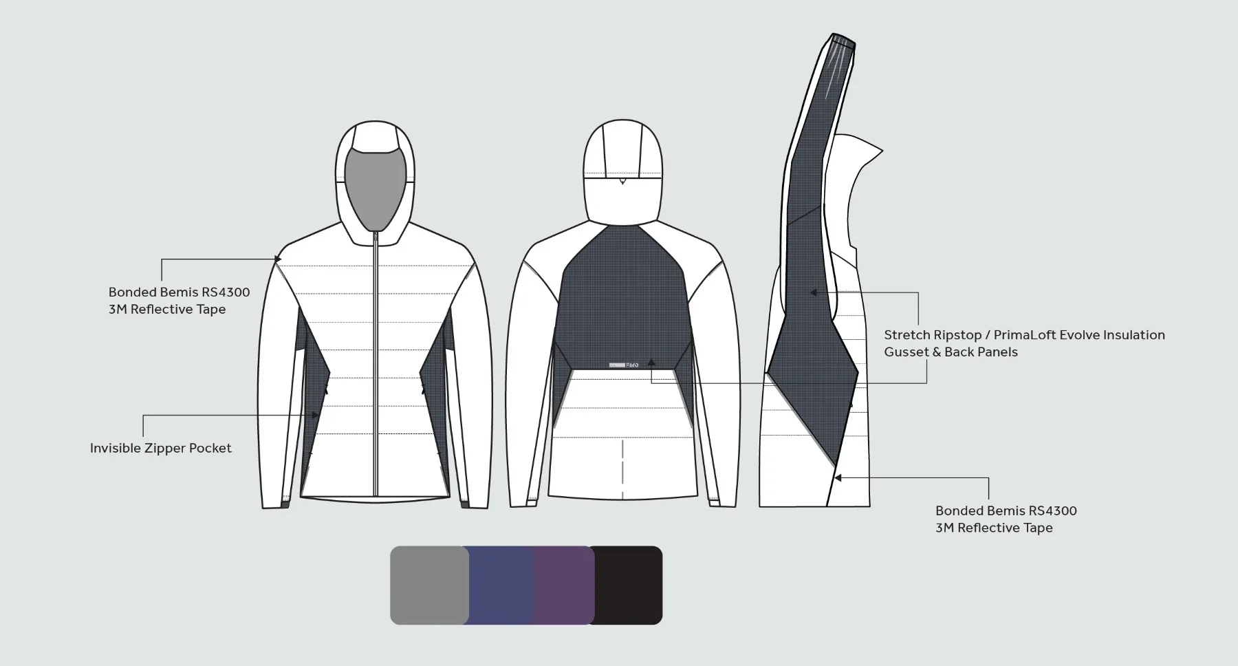 Aviate — technical sketch, PrimaLoft® High Viz Jacket